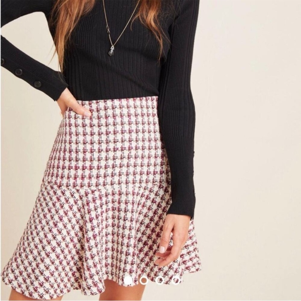 Anthropologie Maeve Bobbie Tweed Fit & Flare Flounce Mini Skirt Houndstooth 2
